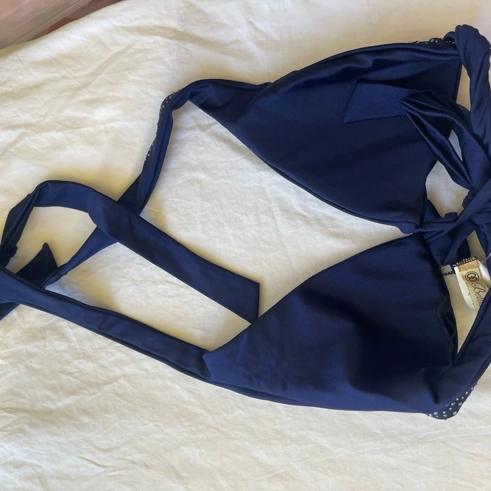 Bellissima Swarovski Crystal Bikini Top Embellished Halter Sparkle Size M NEW